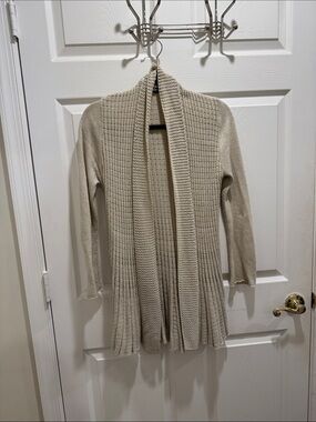Open-Front Knit Long Cardigan Sweater - Cream